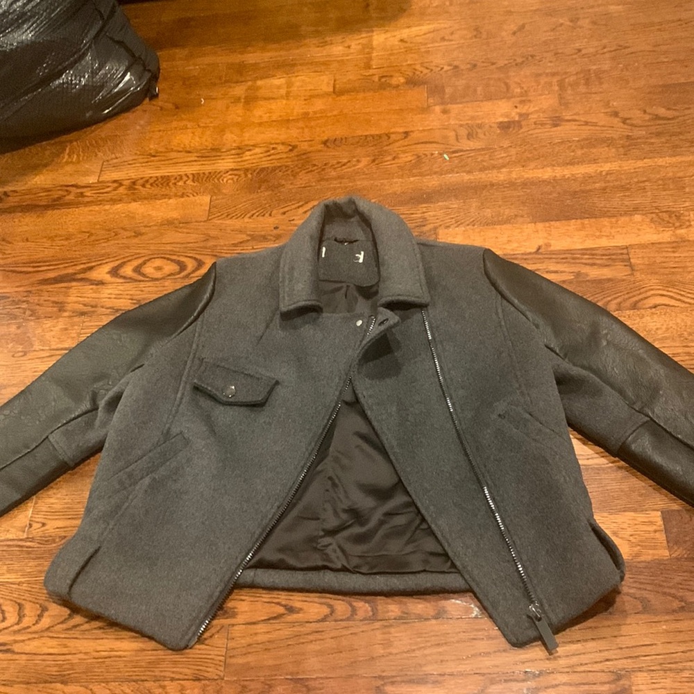 Leather wool coat
